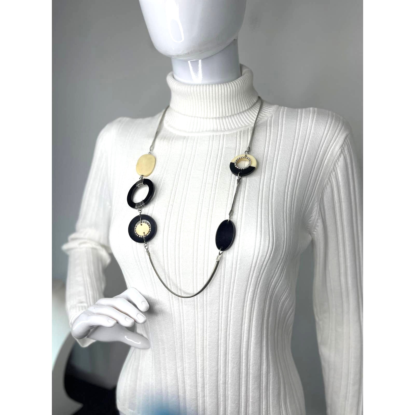 Loft Ann Taylor Silver Necklace Costume Jewelry Silver Tone Chunky Link Rhinesto